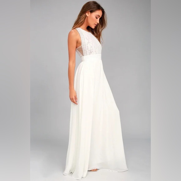 Lulus Dresses & Skirts - Lulu’s Forever and Always White Lace Maxi Dress